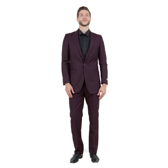 Mens 2-Piece Pick Stitch Suit, Slim-Fit Plum - Picture 7 of 7